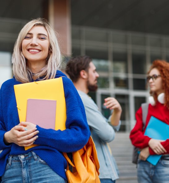 Cheerful young woman applying to university