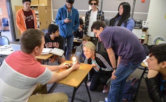 Students interacting in classroom